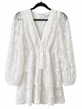 Gianni Bini White Embroidered V-Neck Mini Dress